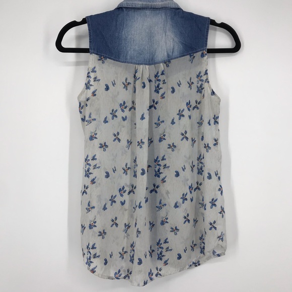 🖤3/$30 Mine sleeveless sheer blouse floral small - Picture 5 of 8
